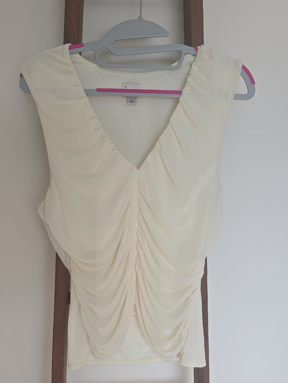 Women's Cream Ruched V-Neck Dress